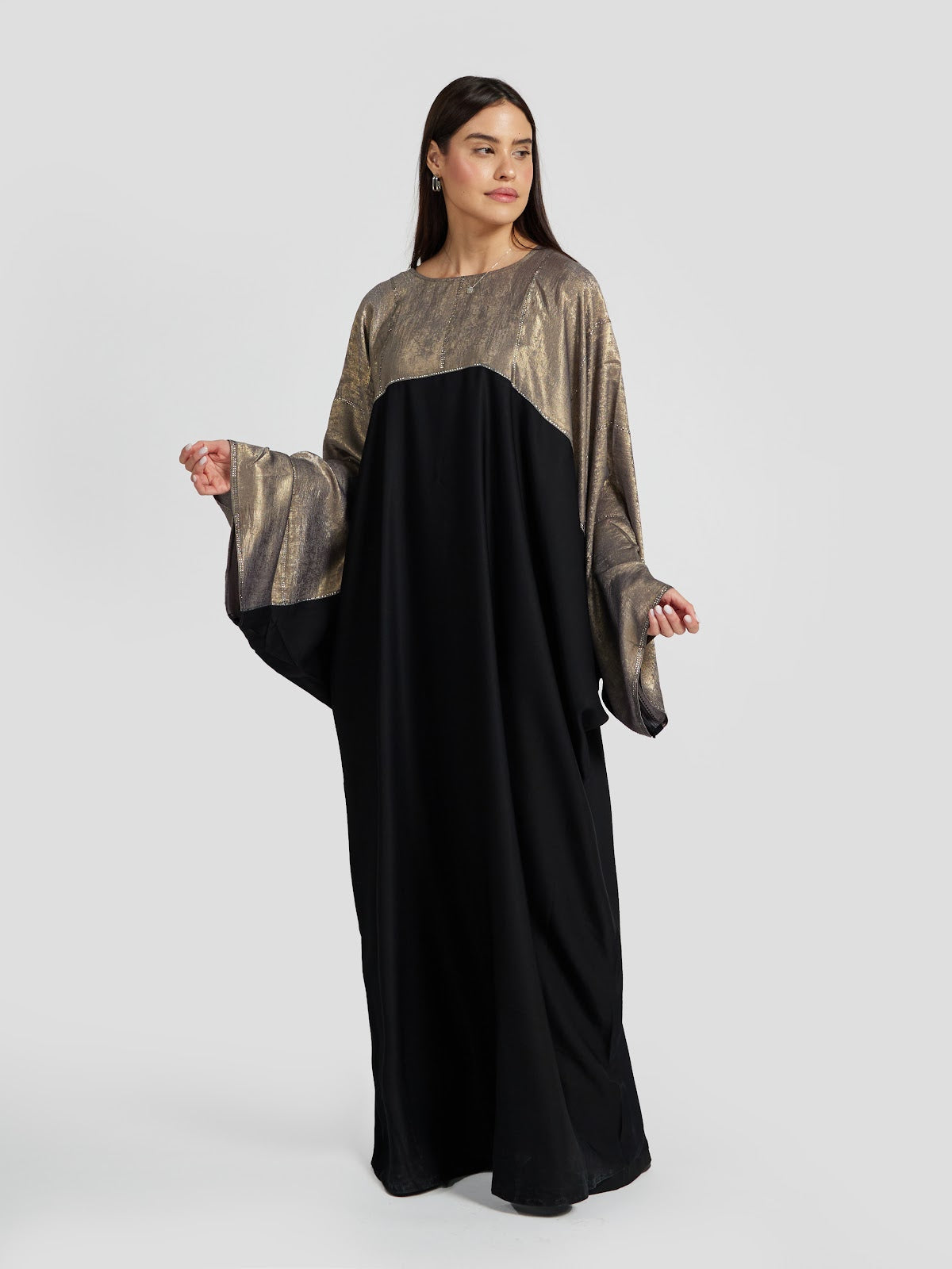 Metallic Gold & Black Contrast Kimono Abaya