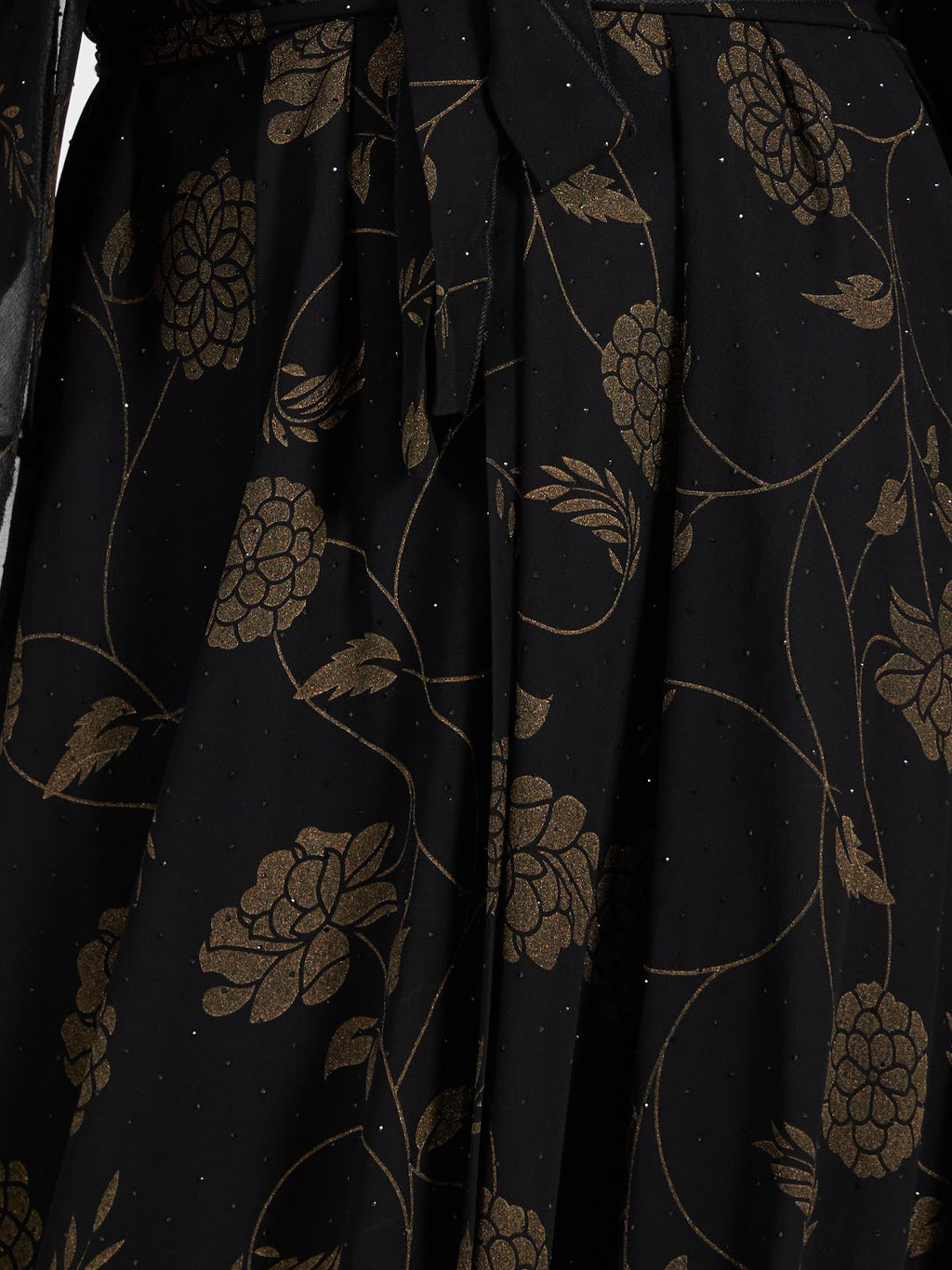 Luxury Gold Floral Print Black Abaya with Sheer Bell Sleeves