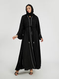 Black Evening Abaya with Vertical Crystal Trims
