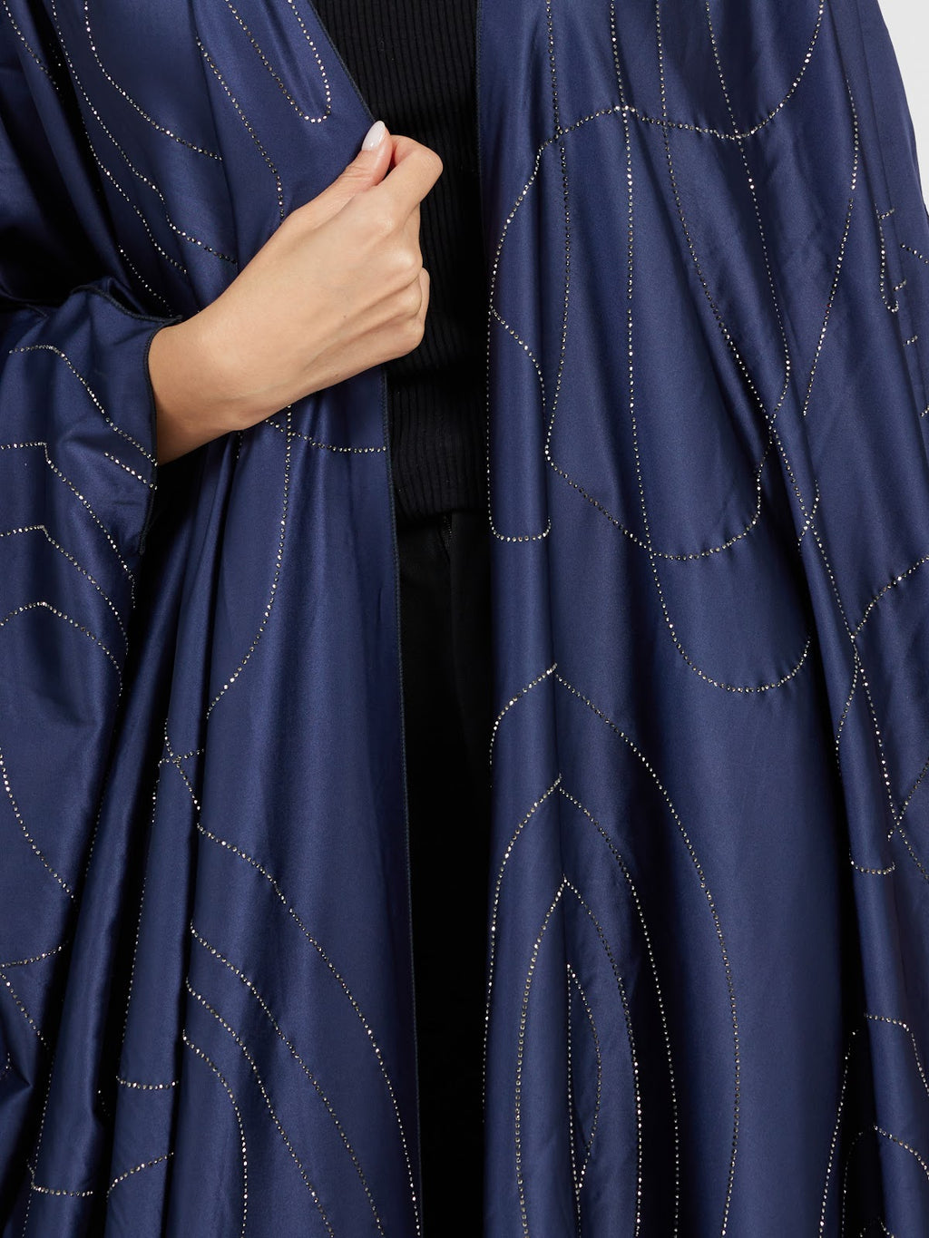 Midnight Navy Blue Sequin Draped Abaya - Luxury Modest Evening Wear