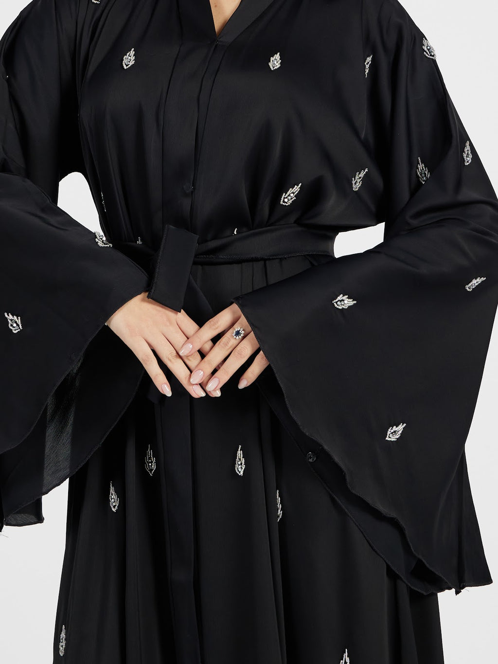 Bell Sleeve Embroidered Abaya with Matching Waist Belt