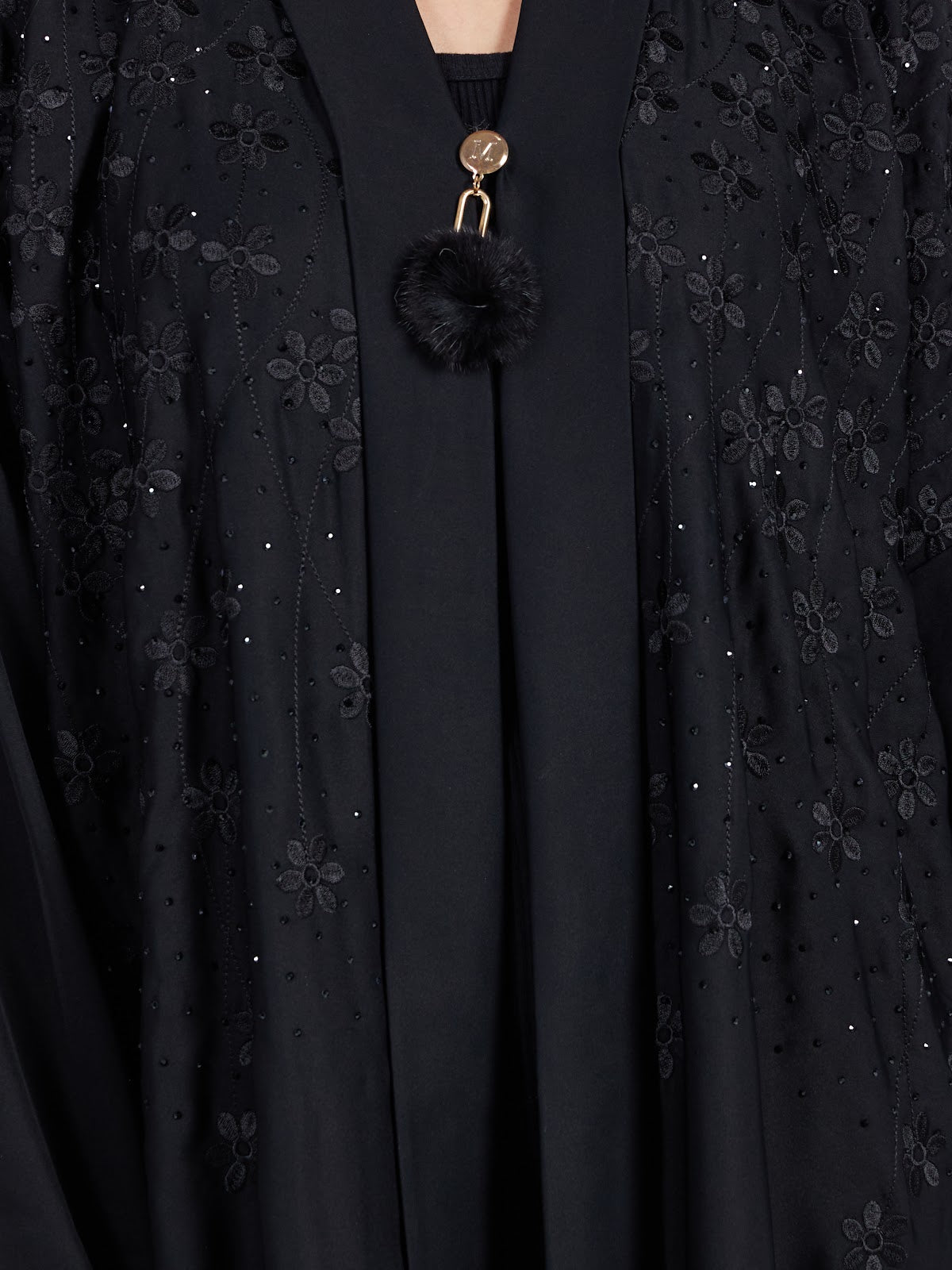 Black Floral Lace Appliqué Formal Abaya