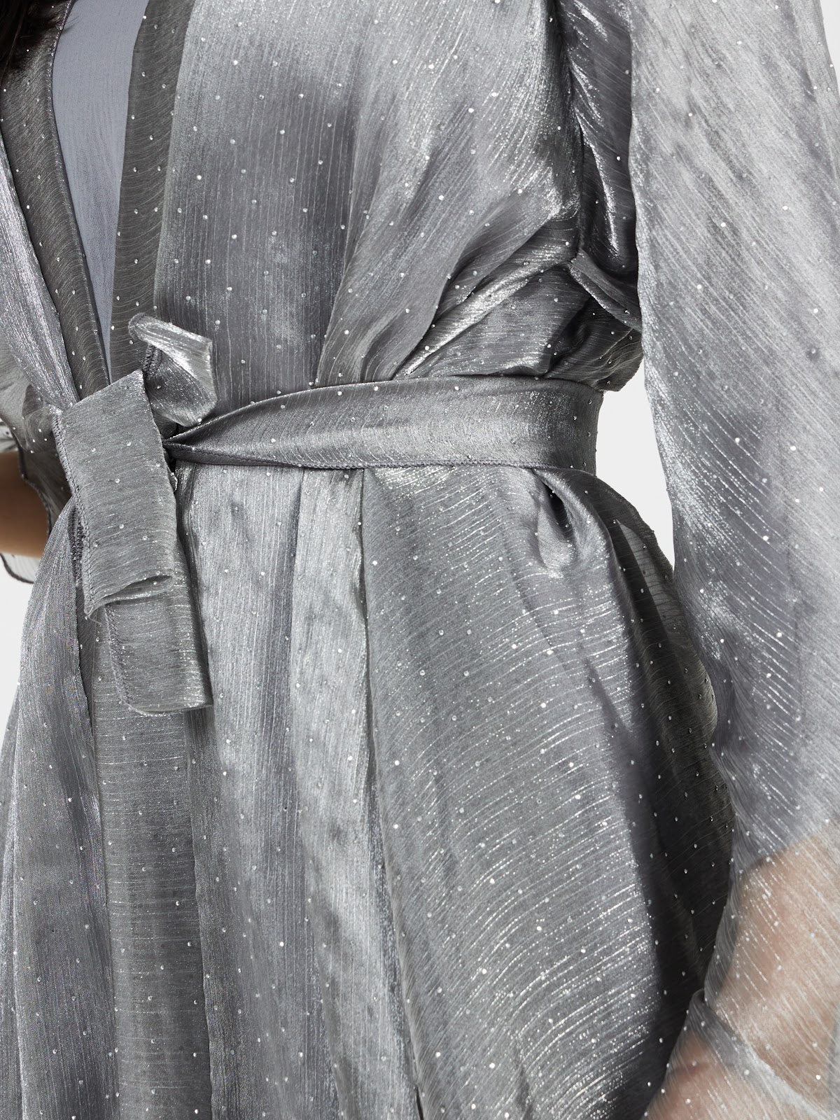 Shimmer Silver Organza Abaya with Sheer Hijab