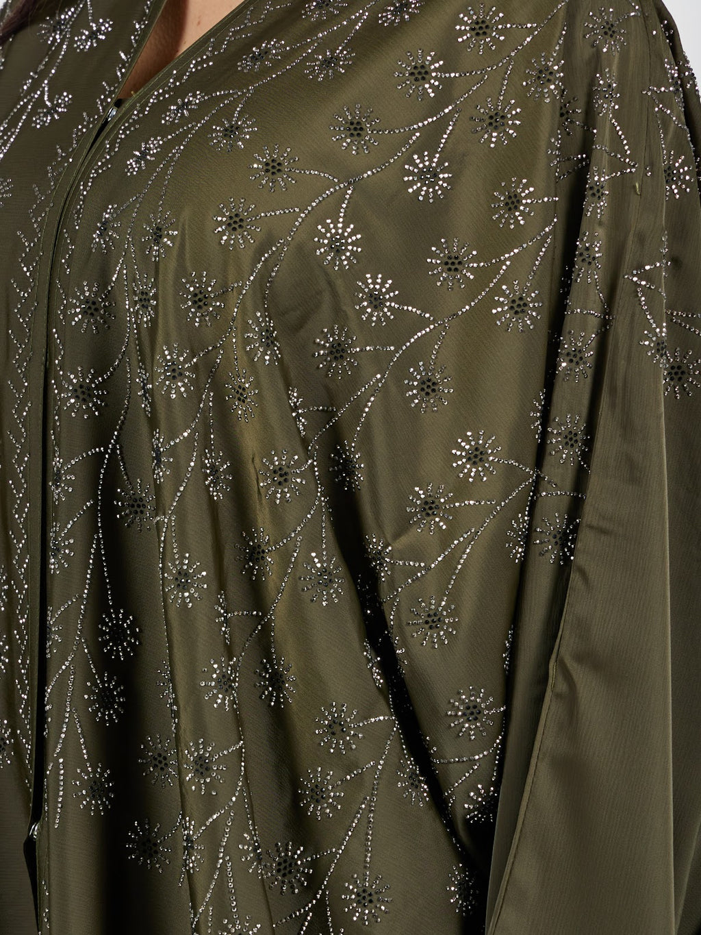 Women's Luxury Olive Green Hand-Embroidered Abaya with Matching Sheila