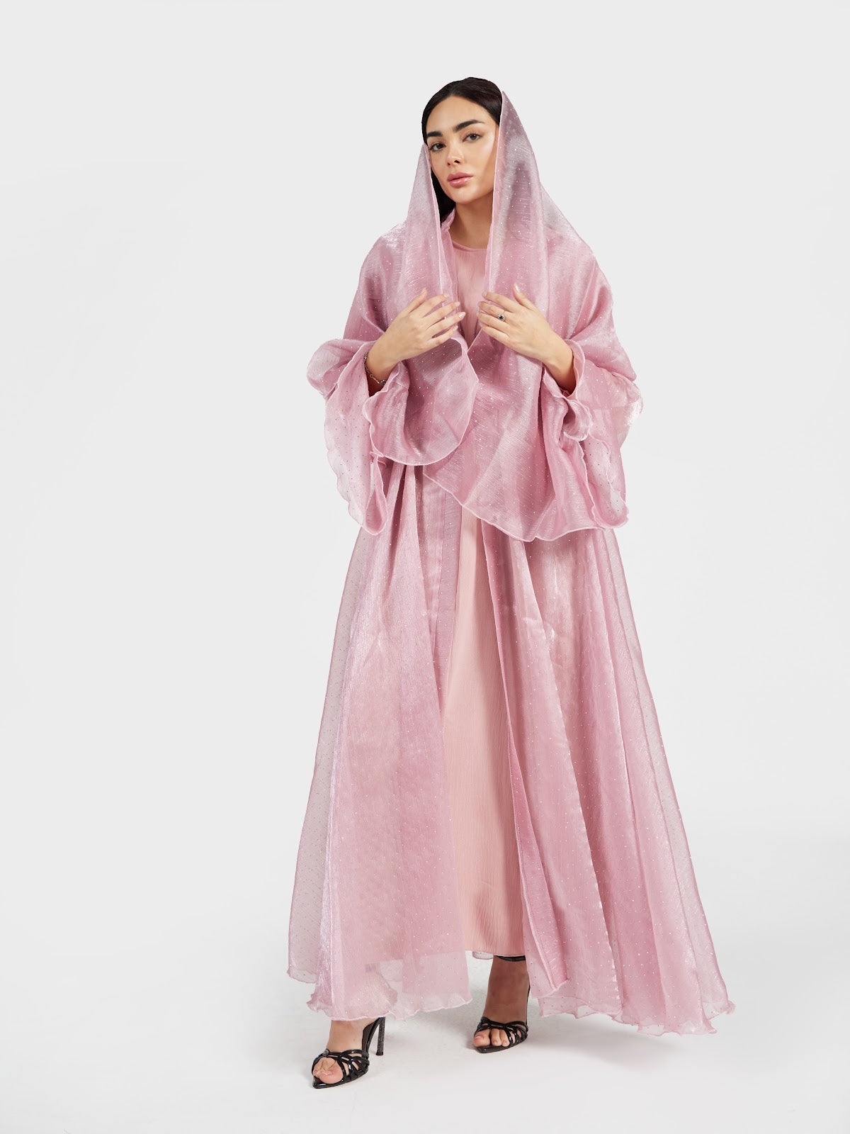 Rose Pink Metallic Shimmer Party Wear Abaya