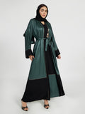 Two-Tone Emerald Green & Black Belted Occasion Abaya