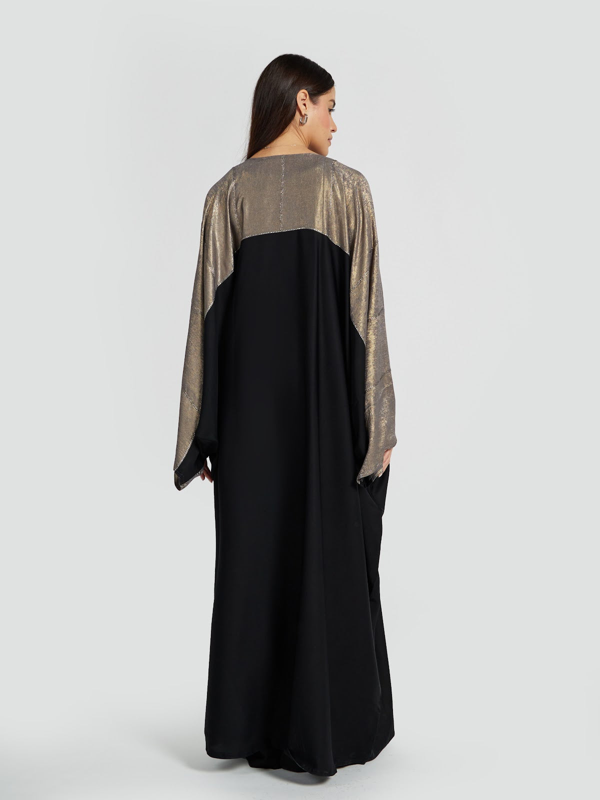 Metallic Gold & Black Contrast Kimono Abaya