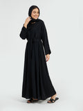 Minimalist Black Abaya with Lace-Trimmed Sleeves